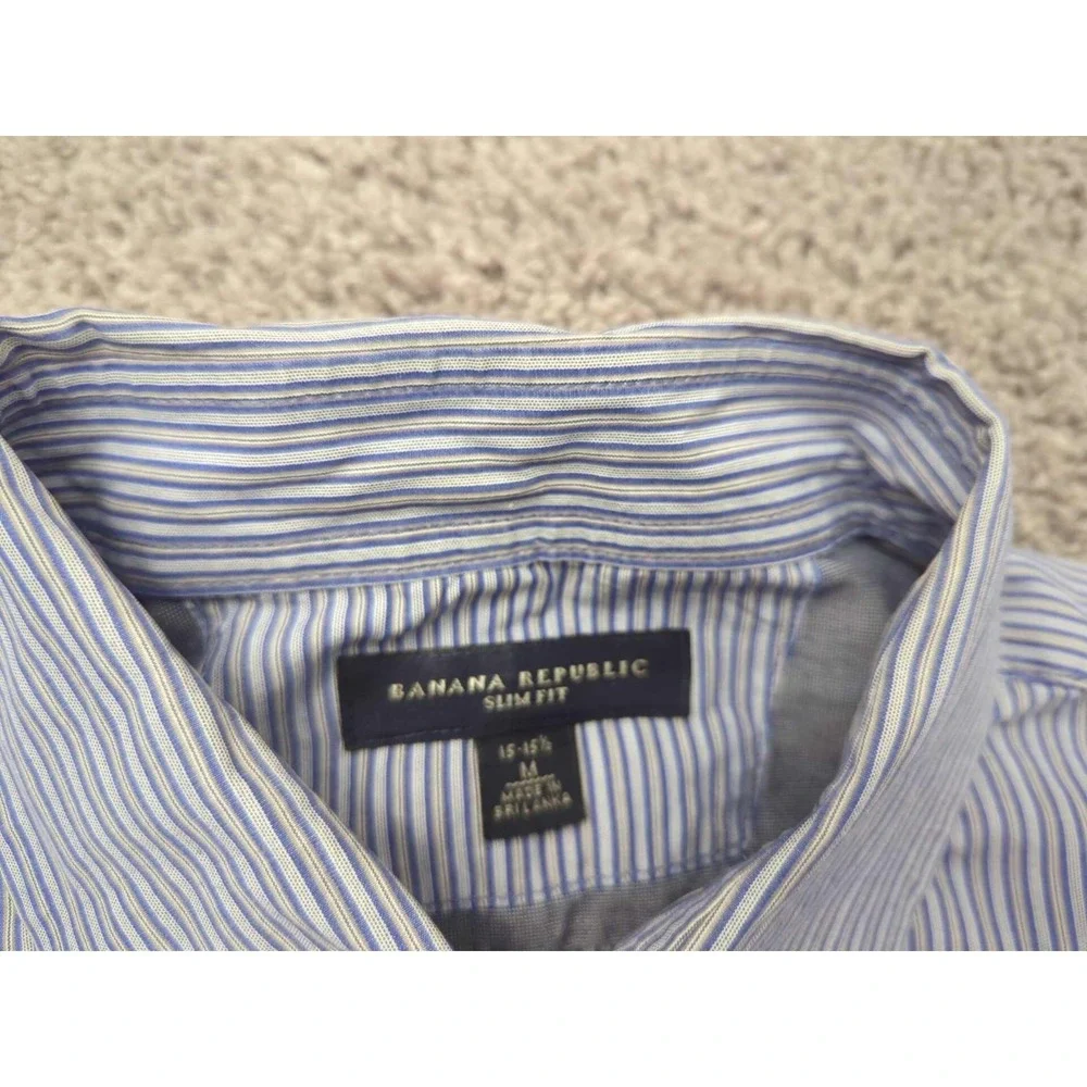 Banana Republic Button Up Shirt Mens 15-15 1/2‎ Blue Vertical Stripes Slim Fit